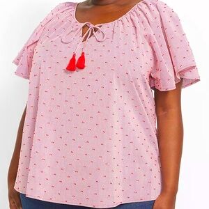 Lane Bryant Classic Split-Neck Red Pin Stripe Top - Size 14/16